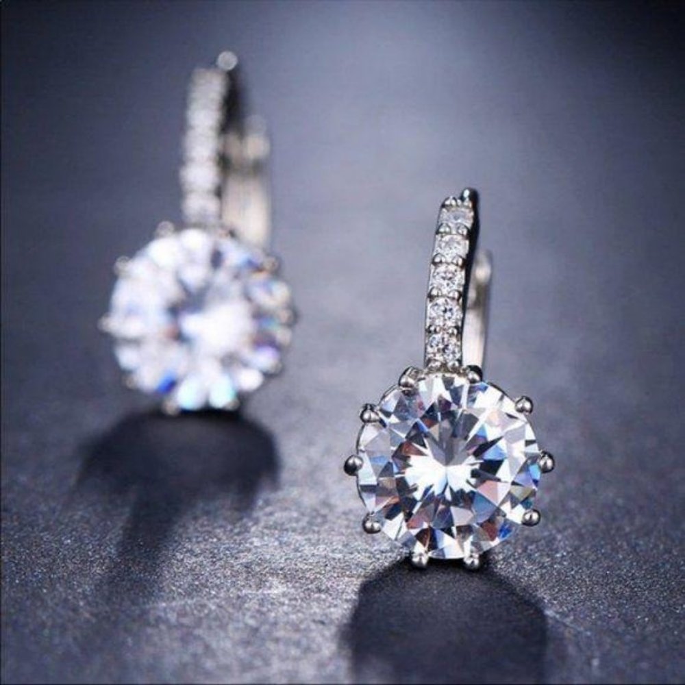 NEW 8CT Solitaire Diamond 925 Silver Hoop Earrings - Picture 2 of 5